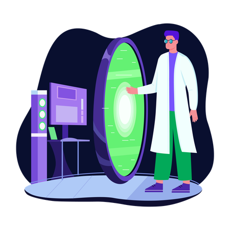 Un scientifique ouvre un portail  Illustration