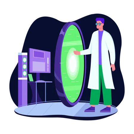 Un scientifique ouvre un portail  Illustration