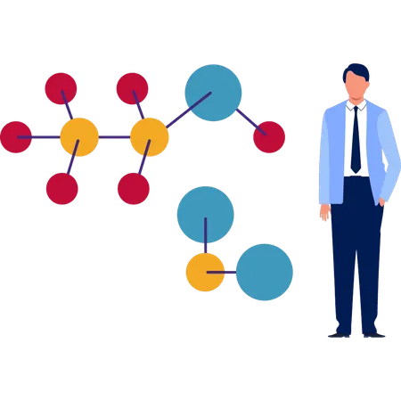 Scientifique présentant la structure de l'atome  Illustration