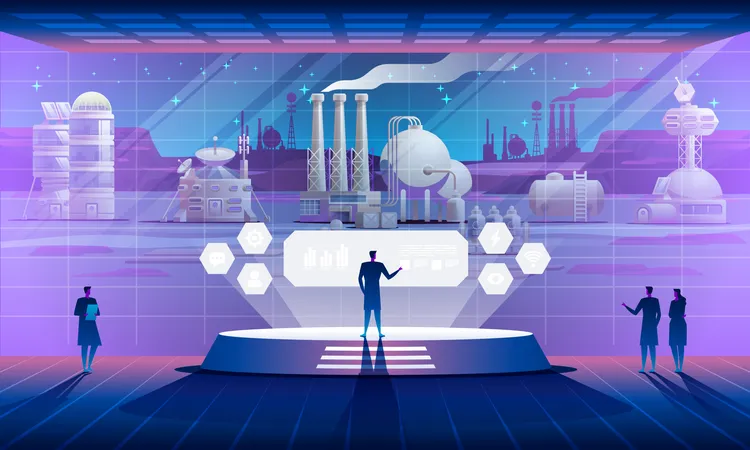 Scientifique travaillant dans l'industrie spatiale sur une planète étrangère  Illustration