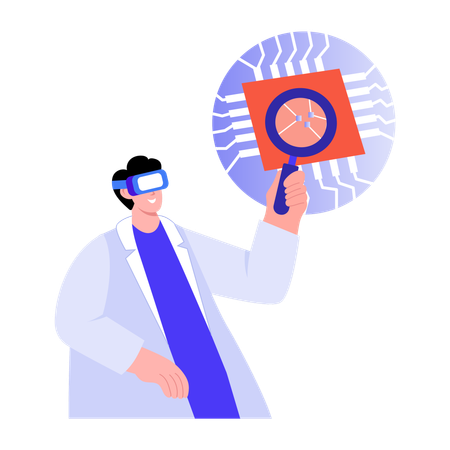 Un scientifique travaillant sur la recherche en réalité virtuelle  Illustration
