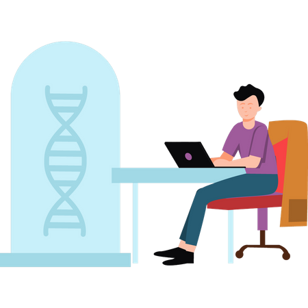 Scientifique travaillant sur un ordinateur portable  Illustration