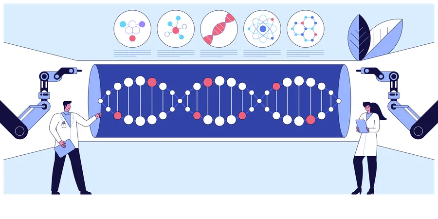 Un scientifique utilise un bras robotisé pour l'aider dans ses recherches  Illustration