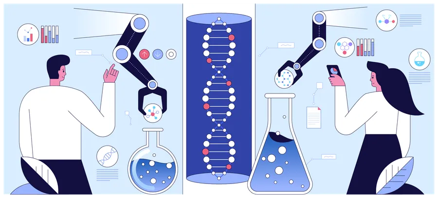 Un scientifique utilise une technologie intelligente pour travailler avec l'ADN  Illustration