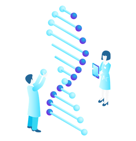 Scientifiques travaillant avec des tubes à essai de microscope ADN en laboratoire  Illustration