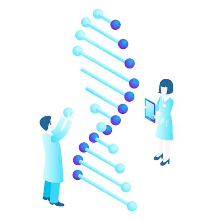 Scientifiques travaillant avec des tubes à essai de microscope ADN en laboratoire  Illustration