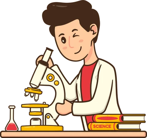 Scientist analyzing blood sample in microscope  Illustration