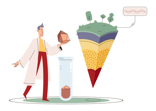 Scientist analyzing different rock formation  Illustration