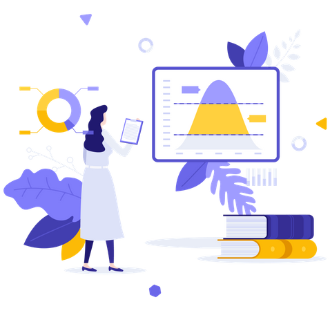 Scientist Analyzing Gaussian Distribution  Illustration