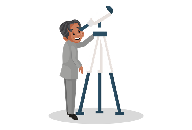 Scientist analyzing the sky with a telescope Illustration
