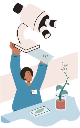 Scientist biologist examining green plant in lab  Illustration