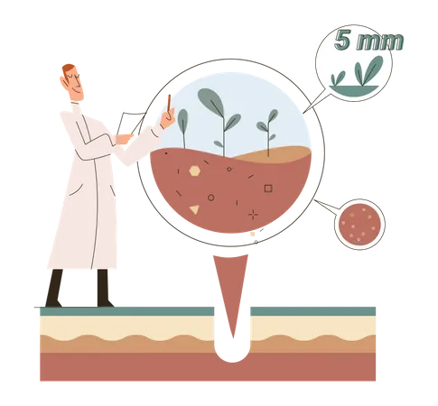 Scientist calculating soil moisture  Illustration