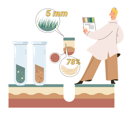 Scientist calculating soil moisture required for growing  Illustration