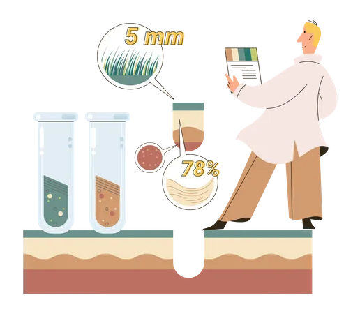 Scientist calculating soil moisture required for growing  Illustration