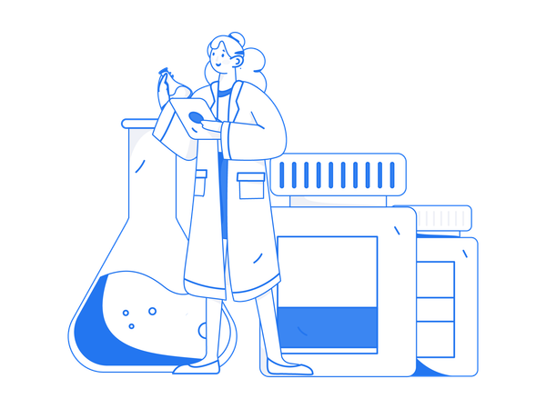 Scientist carries out chemical tests in beaker  Illustration
