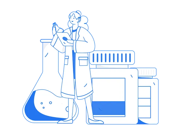 Scientist carries out chemical tests in beaker  Illustration
