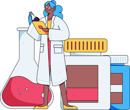 Scientist carries out chemical tests in beaker  Illustration