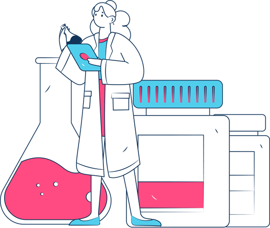 Scientist carries out chemical tests in beaker  Illustration