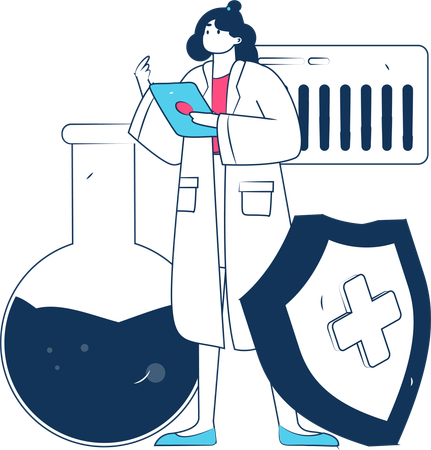 Scientist carries out chemical tests in beaker  Illustration