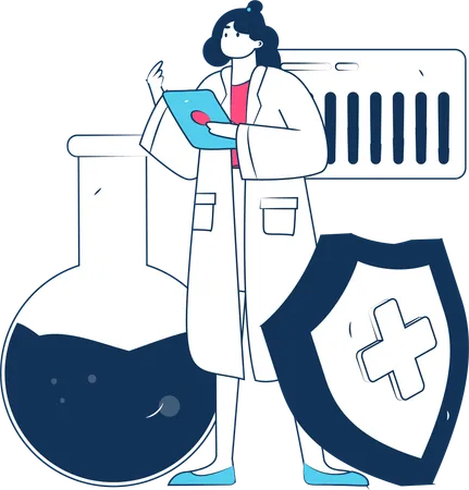 Scientist carries out chemical tests in beaker  Illustration