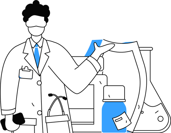 Scientist carries out medical research experiment  Illustration