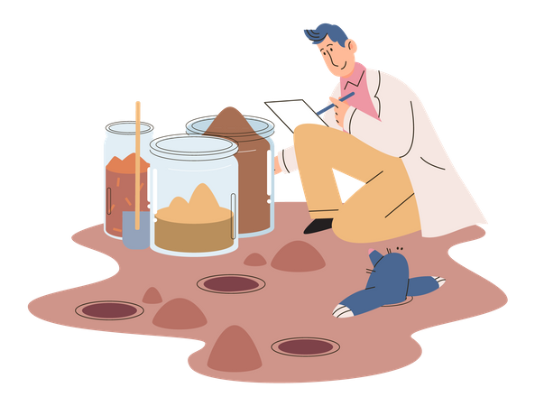 Scientist collecting different soil samples Illustration