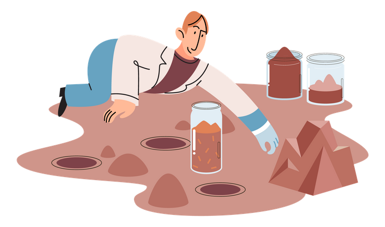 Scientist collecting different soil samples  Illustration