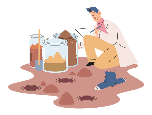 Scientist collecting different soil samples  Illustration