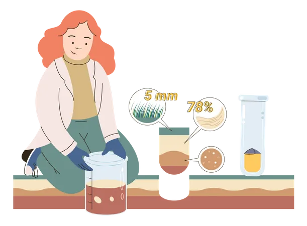 Scientist collecting different soil types  Illustration