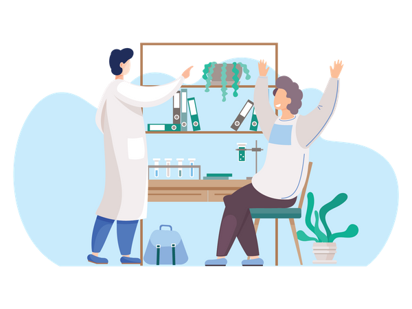 Scientist completing successful experiment Illustration