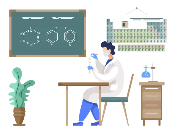 Scientist Conducting Research in Laboratory Illustration