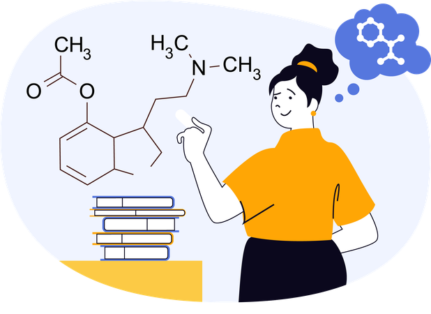 科学者が学生のために化学結合構造の実験を実施  イラスト