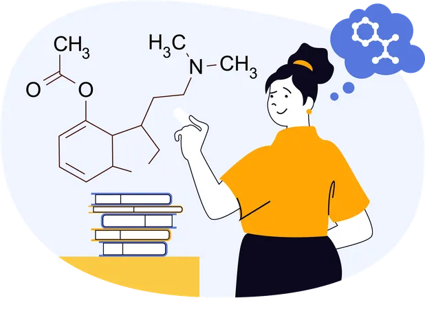 科学者が学生のために化学結合構造の実験を実施  イラスト