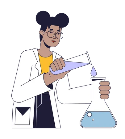 Scientist Conducts Experiment Flat Line Concept Vector Spot Illustration Chemist Pouring Liquid Into Flask 2 D Cartoon Outline Character On White For Web UI Design Editable Isolated Color Hero Image Illustration