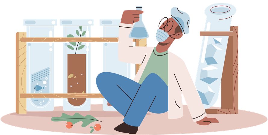 Scientist conducts research of plant  Illustration