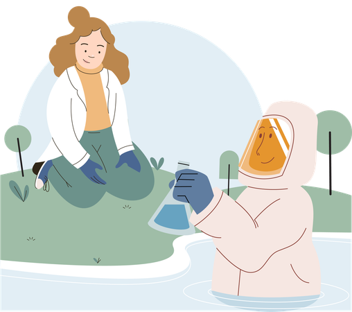 Scientist conducts research to study nature and living organisms under conditions of climate change  Illustration