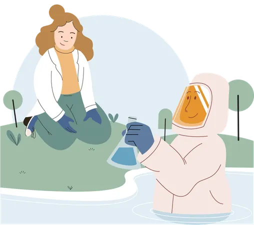 Scientist conducts research to study nature and living organisms under conditions of climate change  Illustration