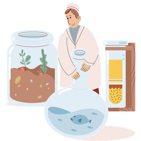 Scientist conducts research to study nature  Illustration