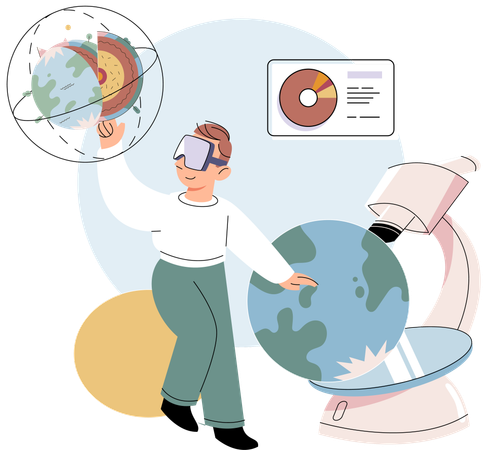 Scientist conducts research to study planet  Illustration