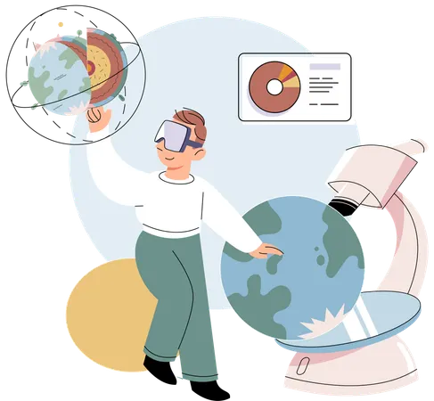 Scientist conducts research to study planet  Illustration