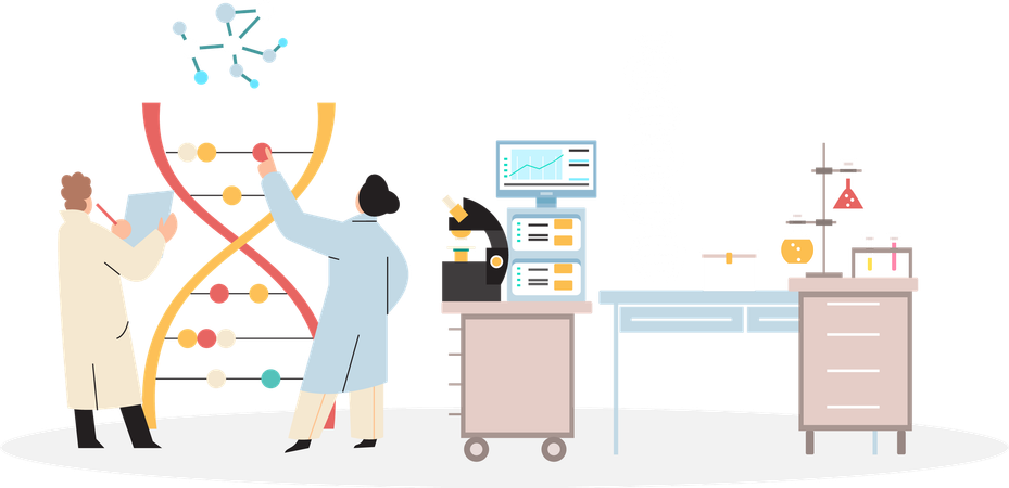 Scientist conducts research virology in lab  Illustration