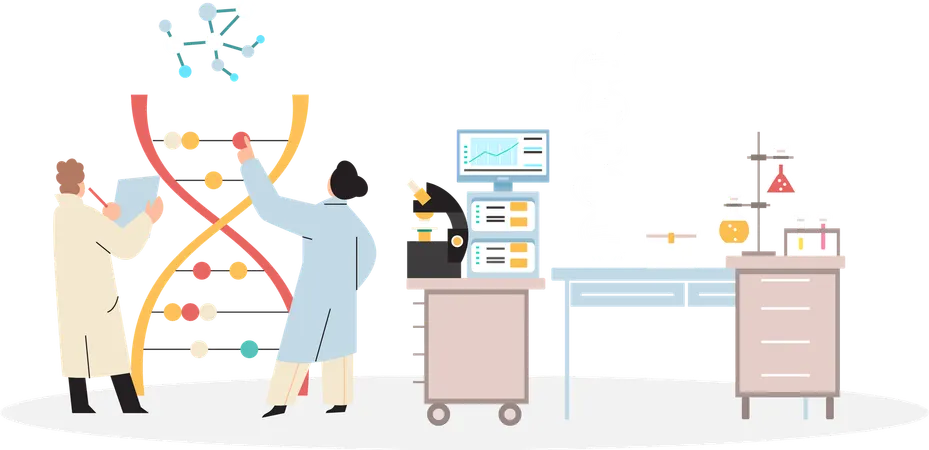 Scientist conducts research virology in lab  Illustration