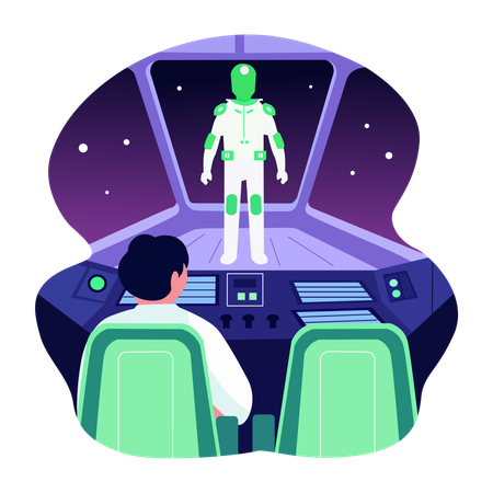 Scientist controlling space robot  Illustration