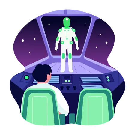 Scientist controlling space robot  Illustration