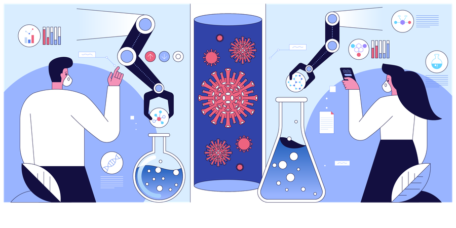 Scientist creating chemical formula for coronavirus  Illustration