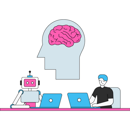 Scientist developing ai brain technology  Illustration