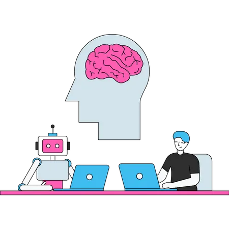 Scientist developing ai brain technology  Illustration