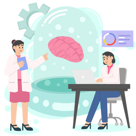 Scientist discussing about artificial intelligence brain  Illustration