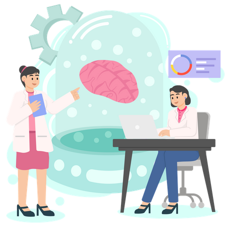 Scientist discussing about artificial intelligence brain  Illustration