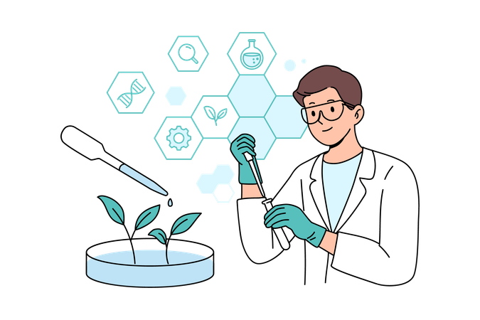 Scientist doing biotechnology experiment  Illustration